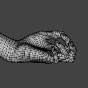 3-D wireframe model of a hand with the thumb and fingers carefully shaped
