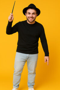 AI generated posed man for The Hierophant showing proportional distortion in the height